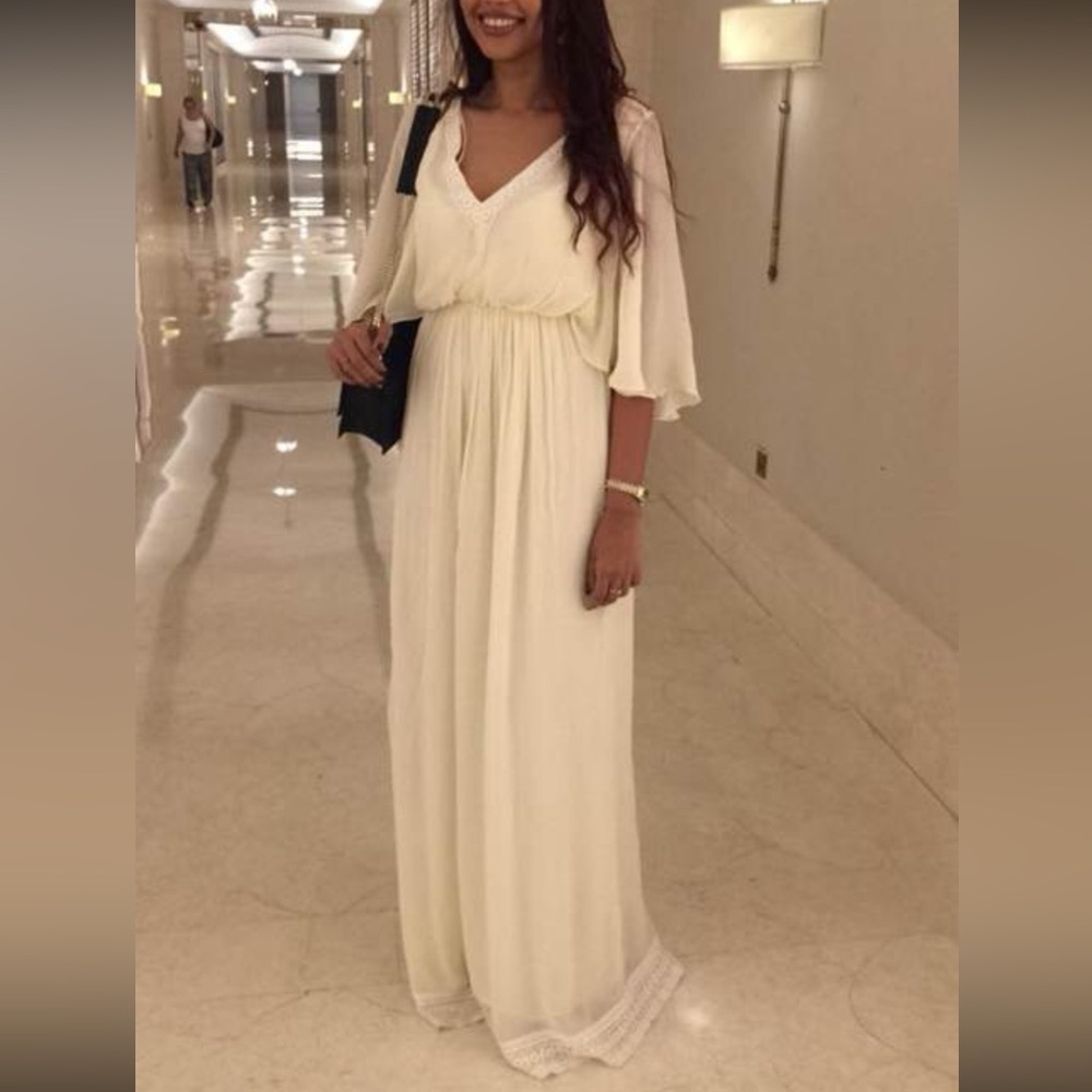 Massimo Dutti Cream Maxi Dress with Lace Trim